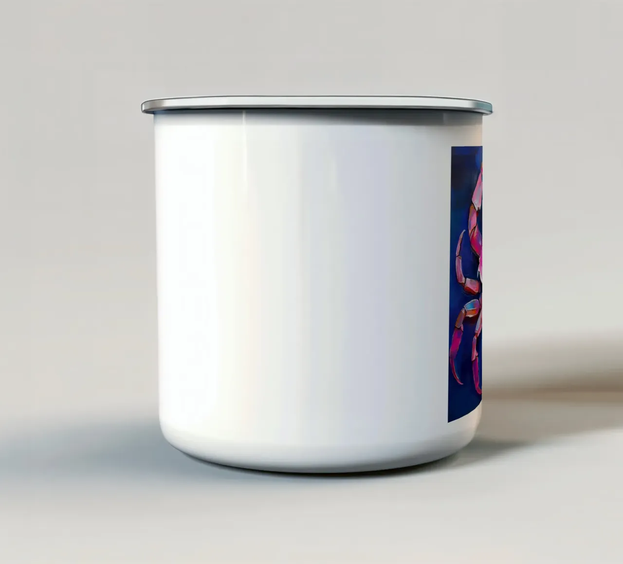Granchio rosa neon dipinto a mano tazza in smalto da Take Your Art BV