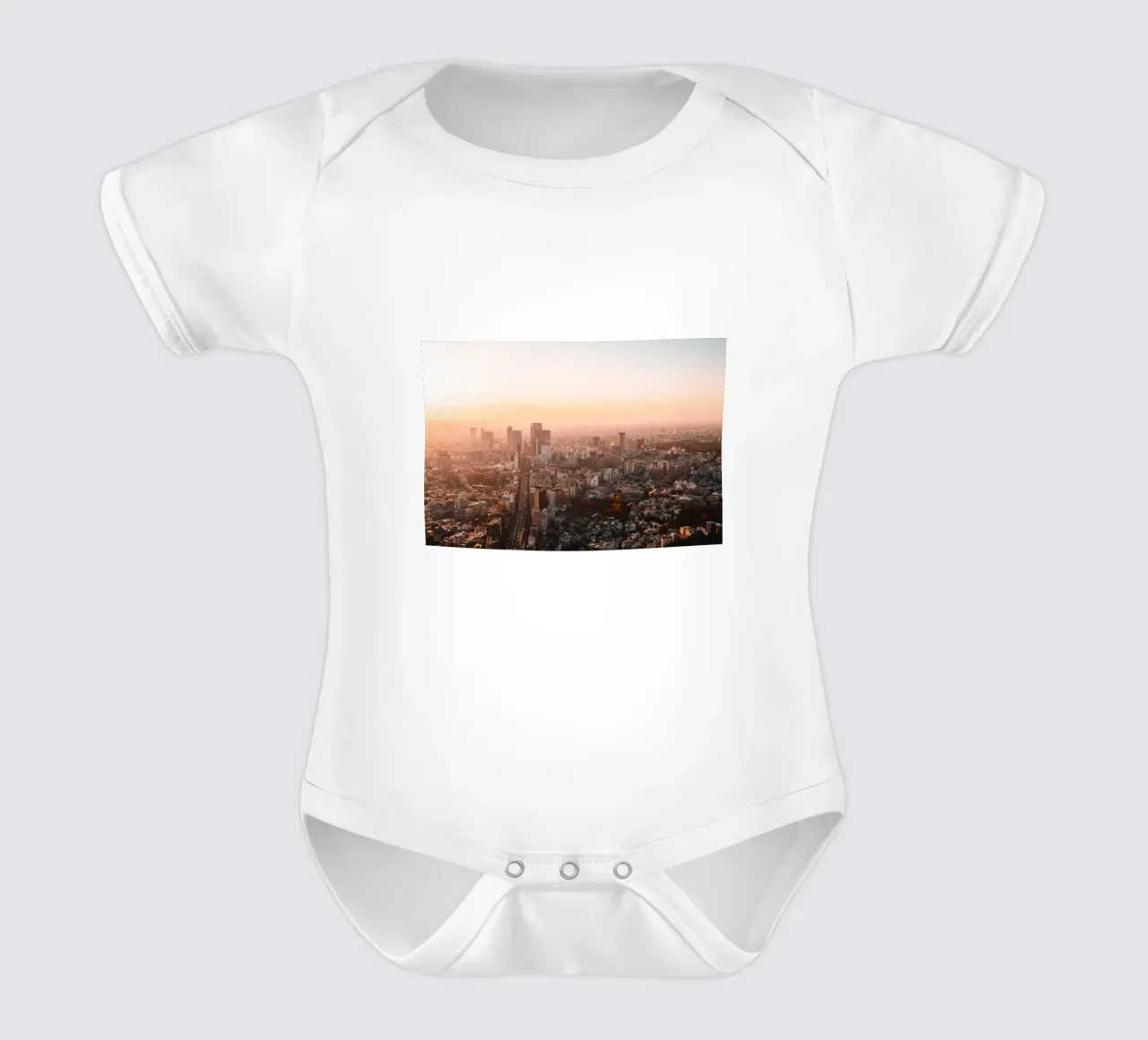 Tokyo Sunset, Japan short-sleeve baby romper by Marcel Bisig