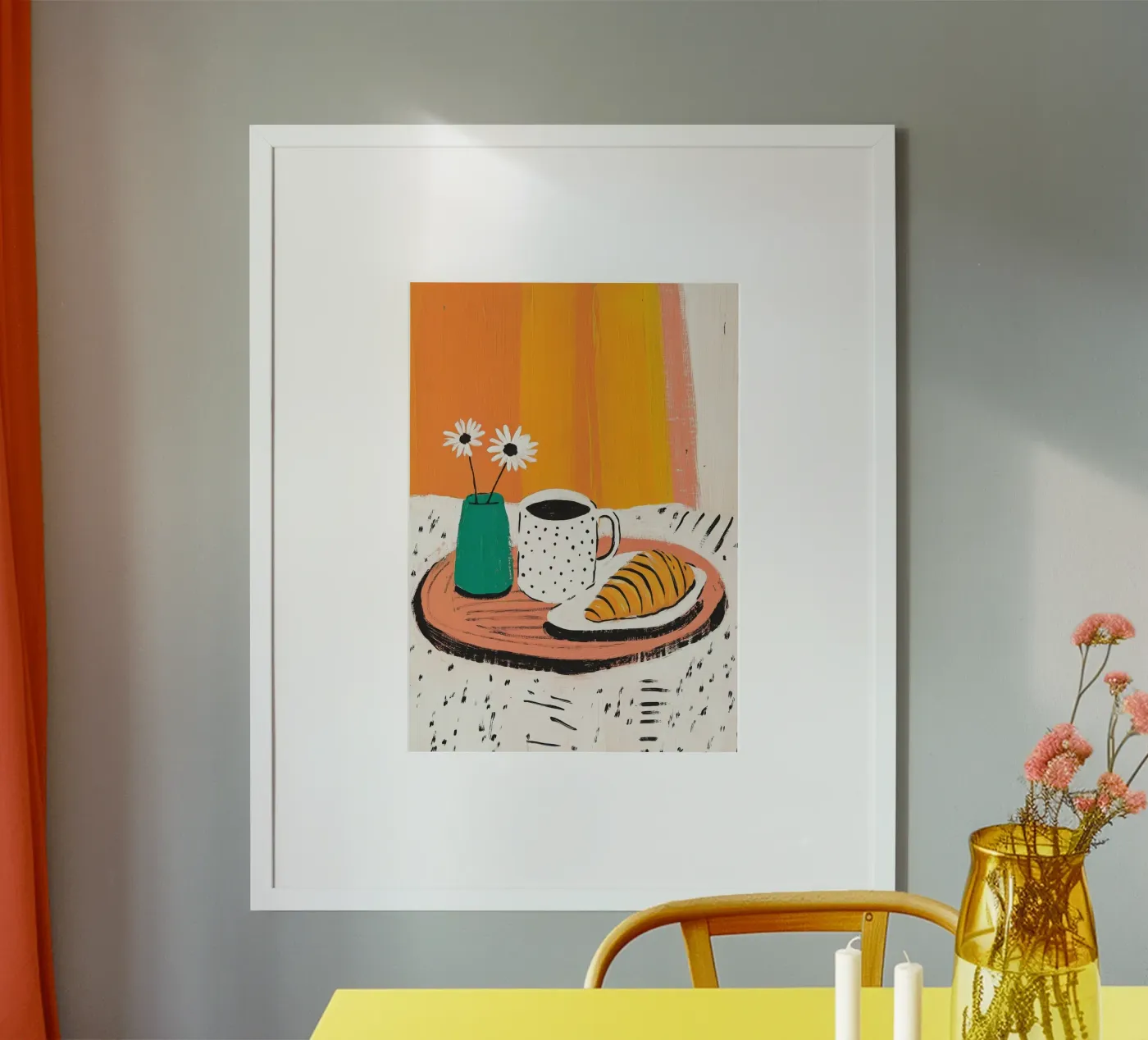 Caffè, croissant e margherite poster da Chic Lines Studio
