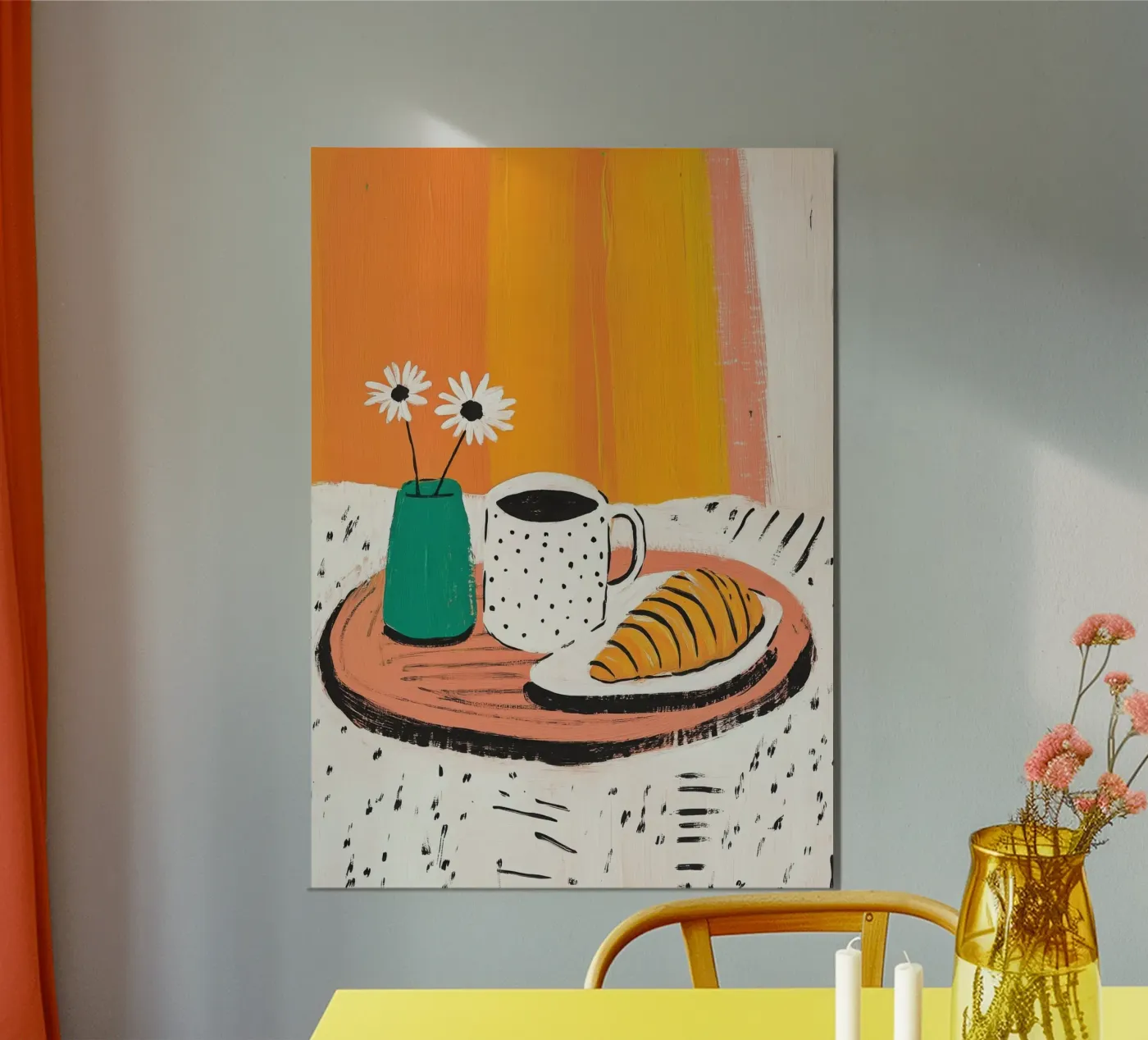 Caffè, croissant e margherite poster da Chic Lines Studio