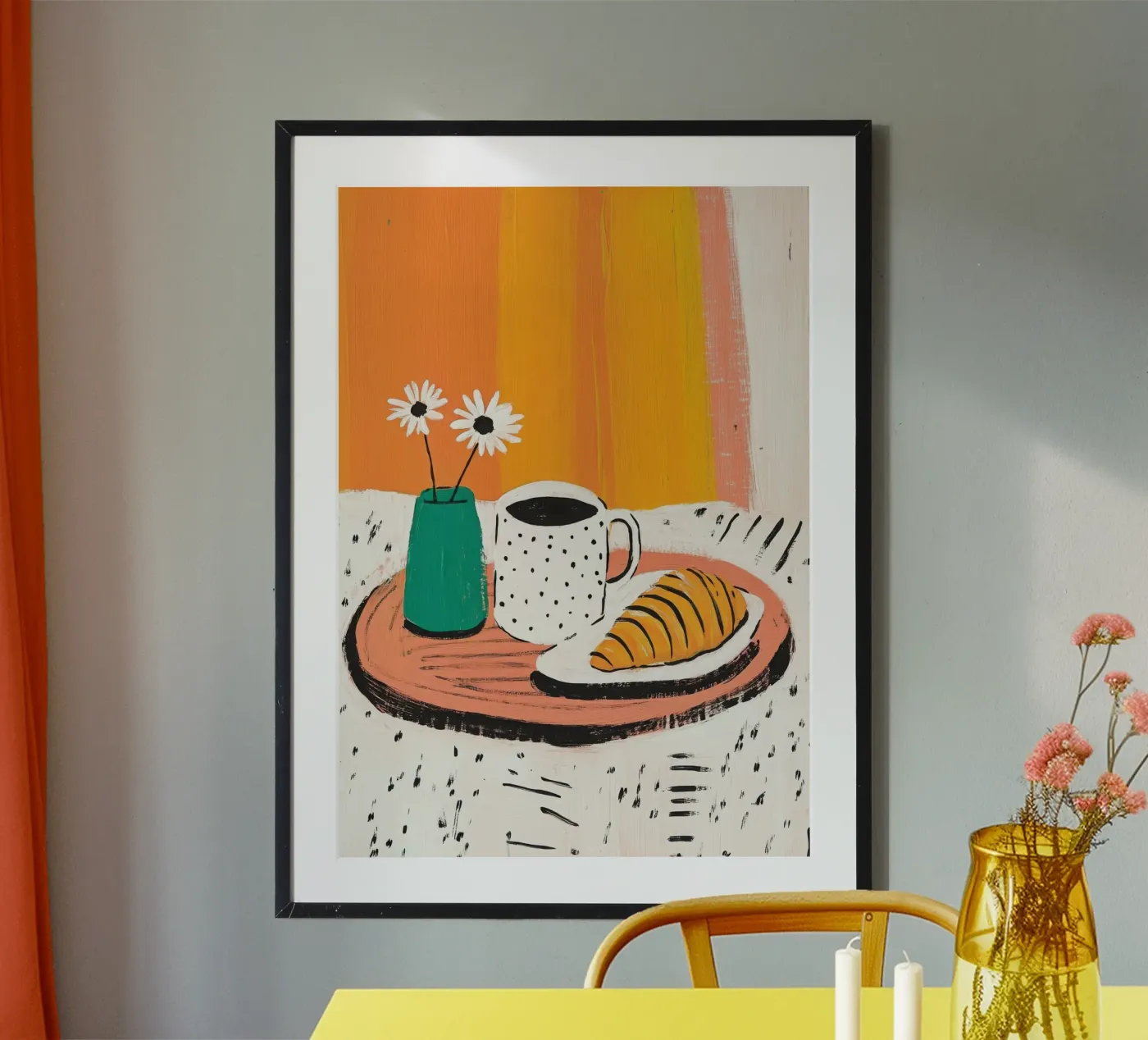 Caffè, croissant e margherite poster da Chic Lines Studio