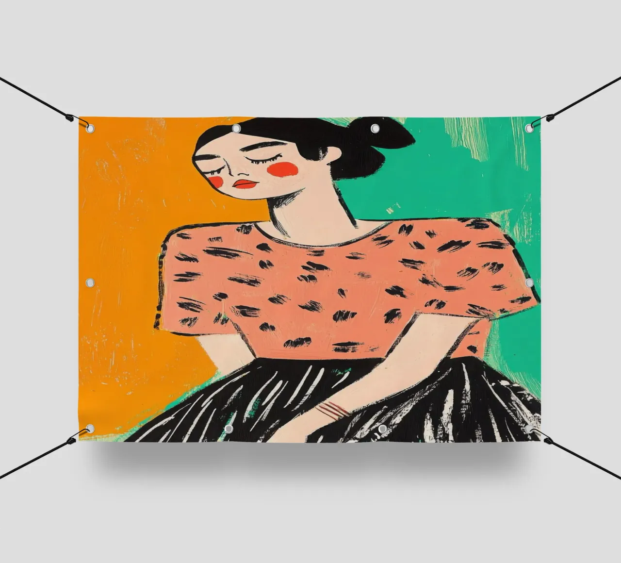 Ritratto stilizzato di una donna in stile color block telo in pvc da Chic Lines Studio