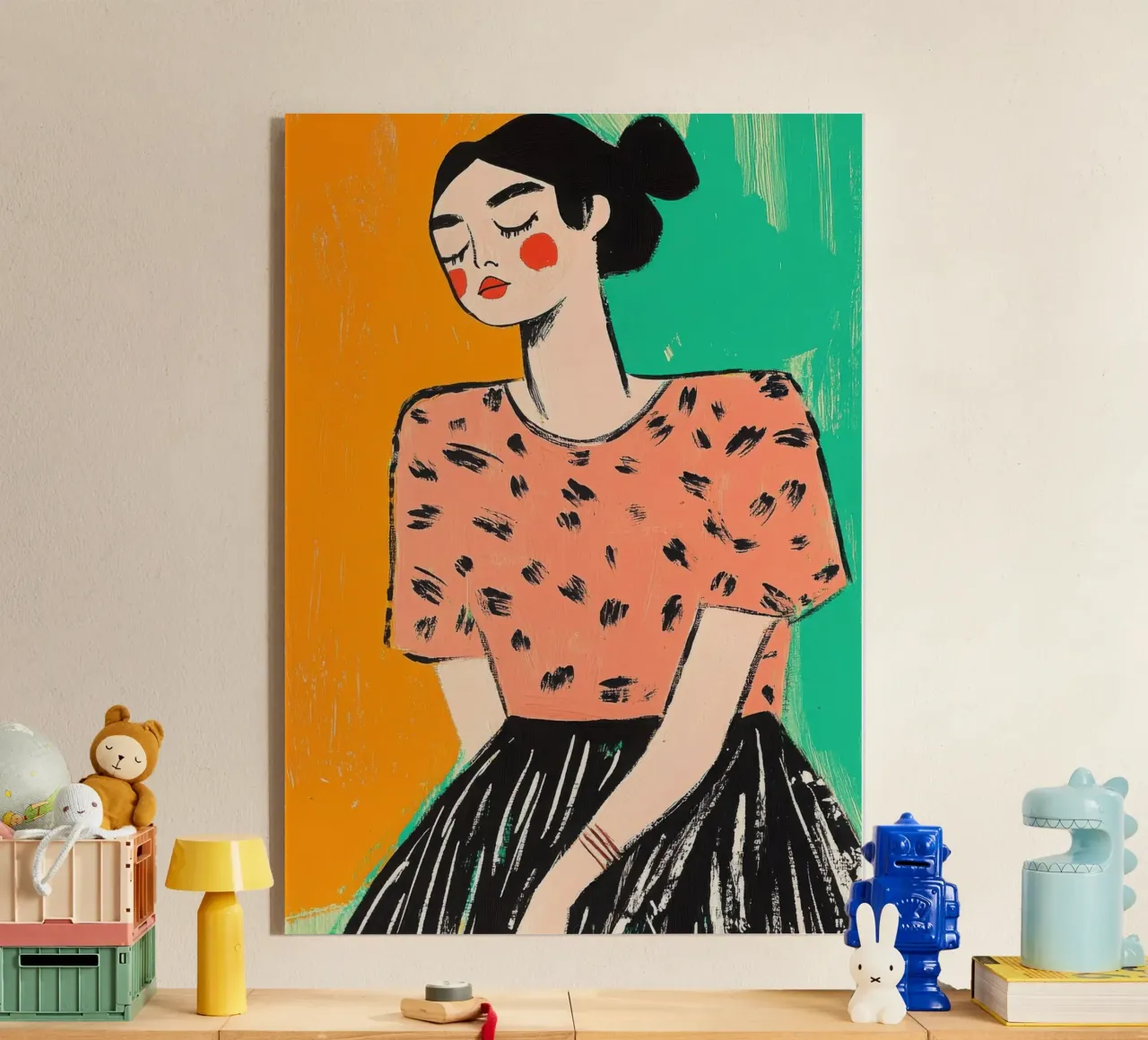 Ritratto stilizzato di una donna in stile color block plexiglass da Chic Lines Studio