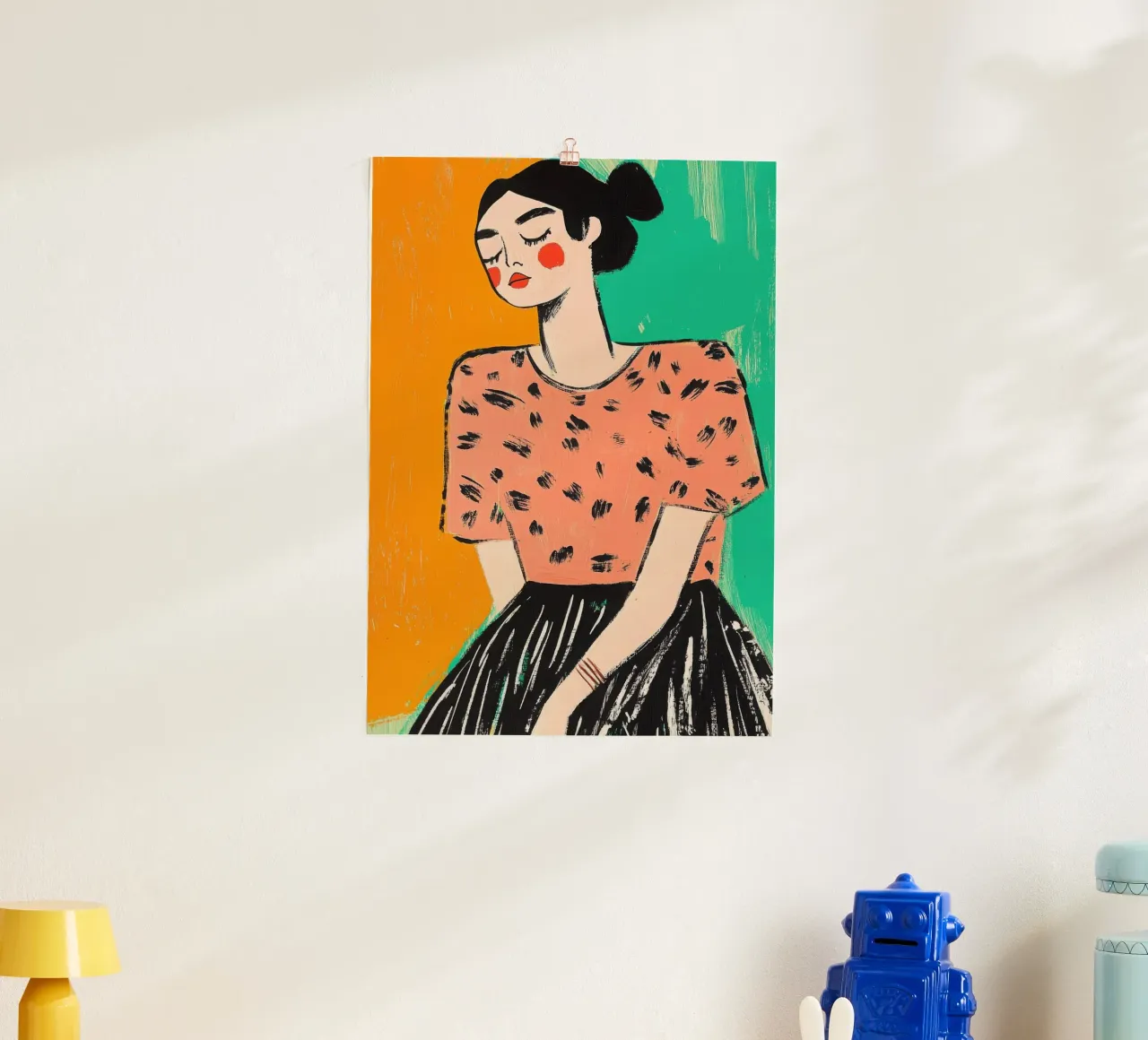 Ritratto stilizzato di una donna in stile color block carta hahnemühle da Chic Lines Studio