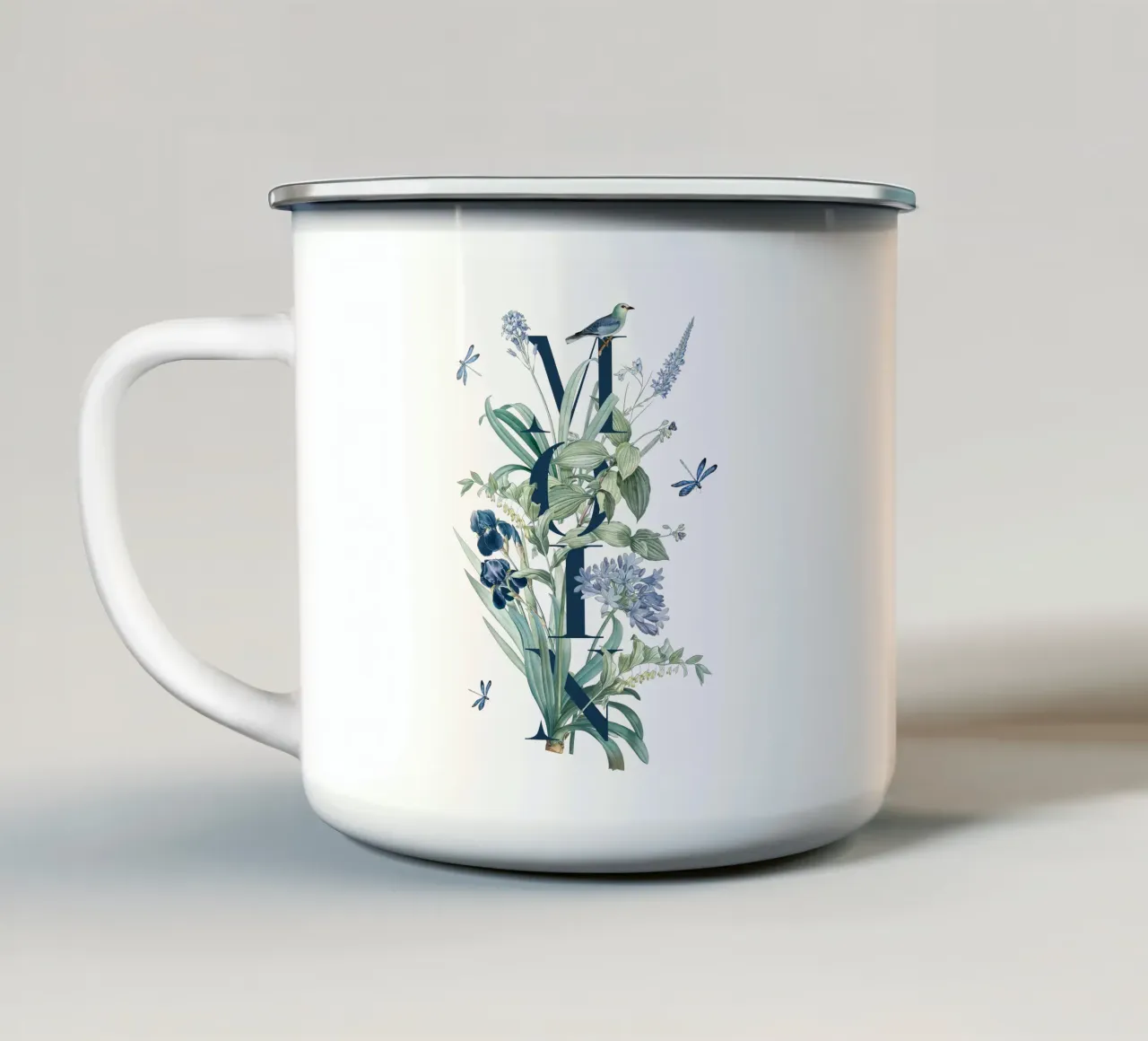 Moin Botanik Blu Vintage Bianco tazza in smalto da Studio Frances M