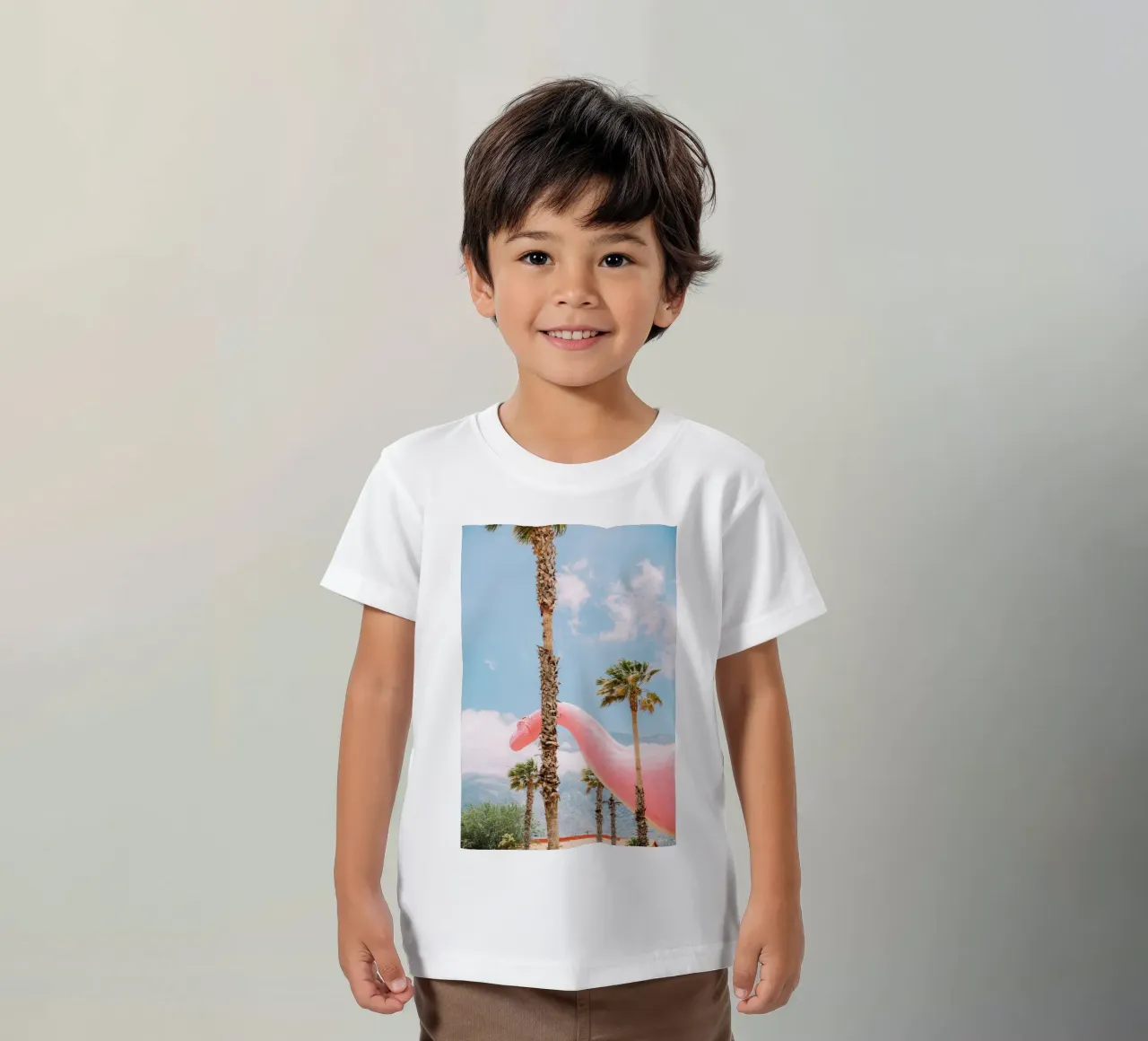 Pink Cabazon Dinosaur kids t-shirt by patiphotography