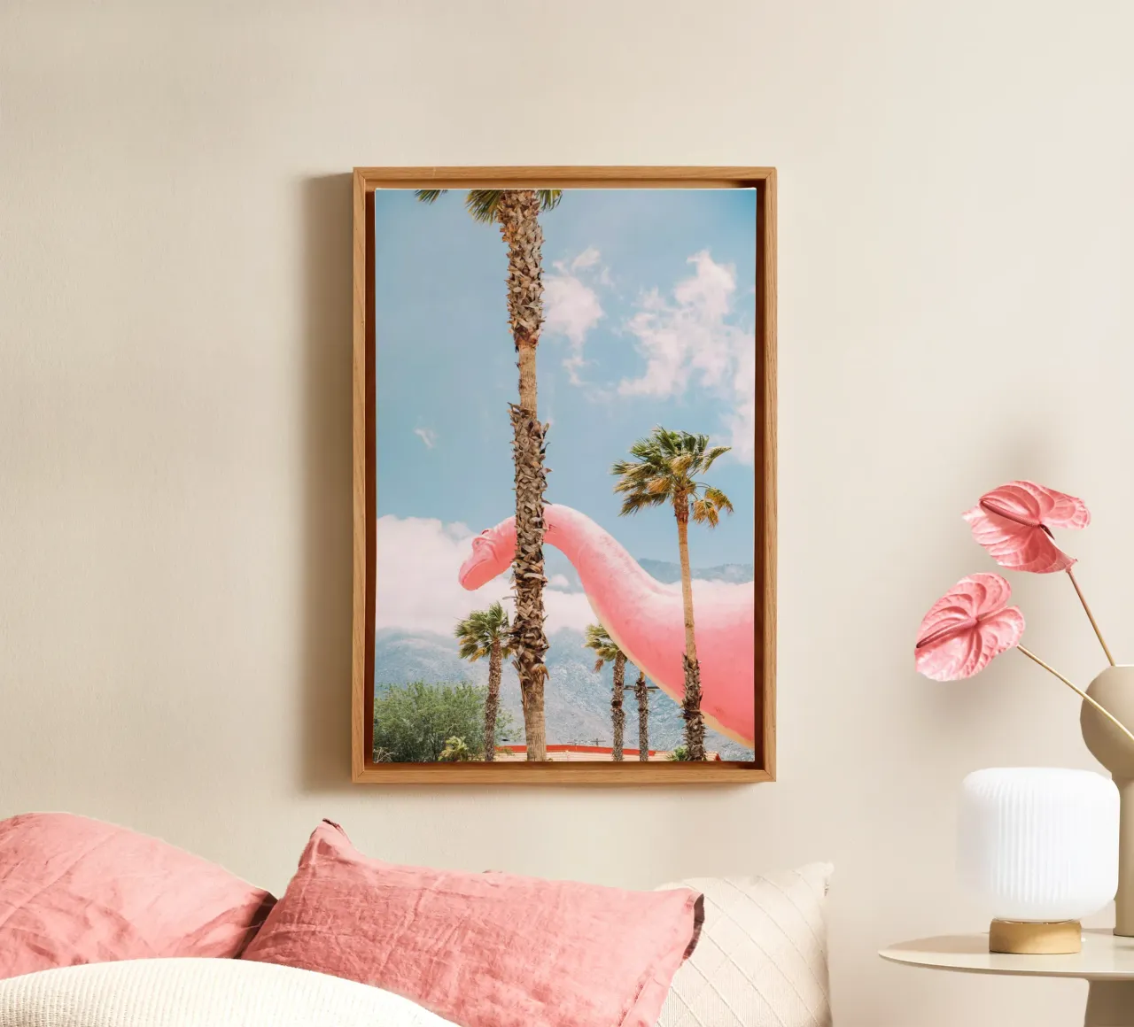 Pink Cabazon Dinosaur canvas by patiphotography