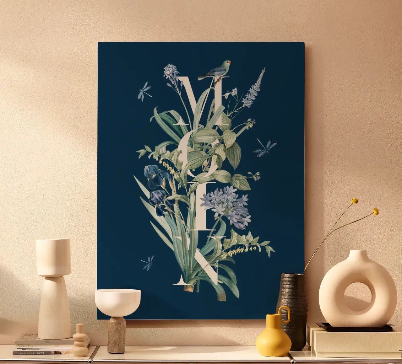 Moin Botanik Bianco Vintage Blu alluminio dibond da Studio Frances M