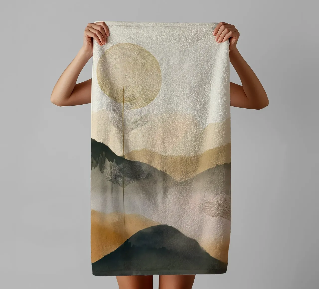 Landschap, abstract, kunst #2 badhanddoek van Hightown Design