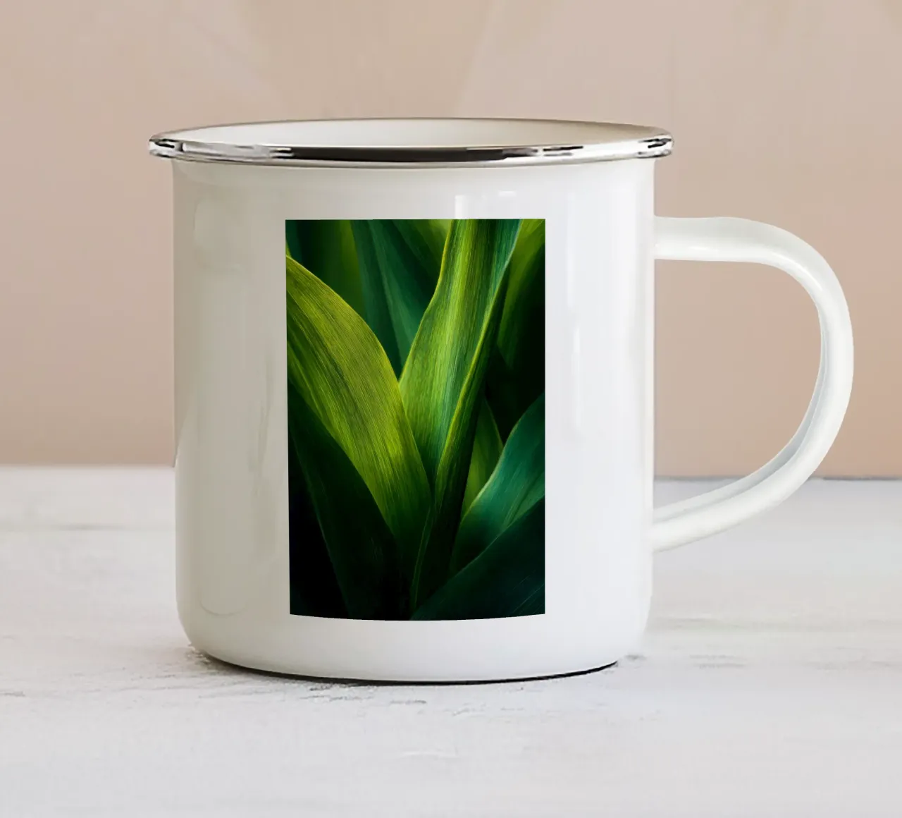 Verdant Lines Abstract Leaf Harmony emaille mok van StudioVO