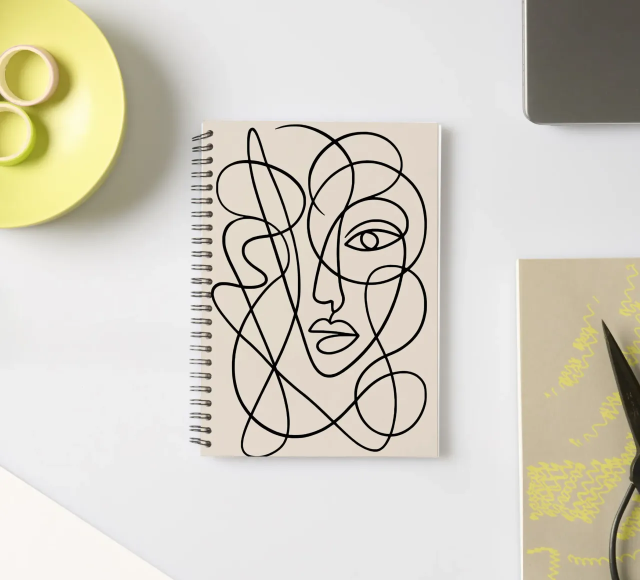 Abstract Continuous Line Face spiral notebook by Life of Pie