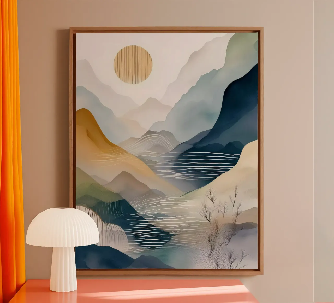 Landschap, abstract, kunst #3 canvas met Baklijst van Hightown Design