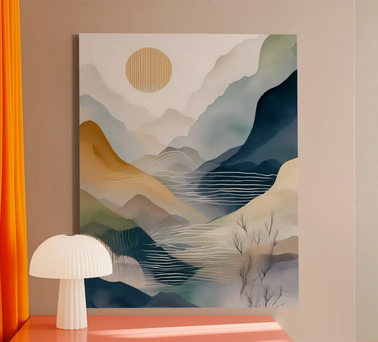 Landschap, abstract, kunst #3 canvas met Baklijst van Hightown Design