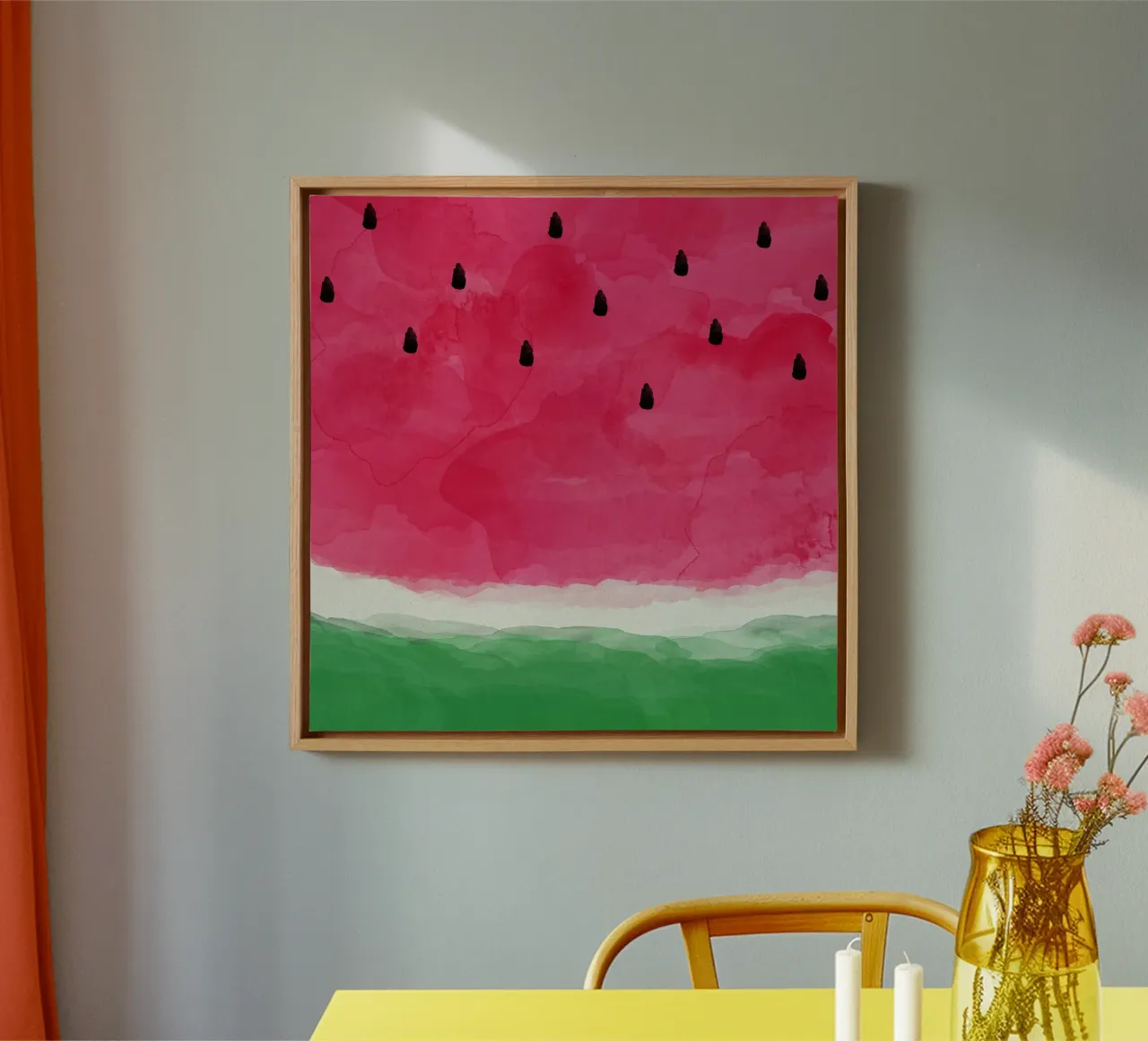 Watermelon Abstract canvas with Floater frame by Orara Studio