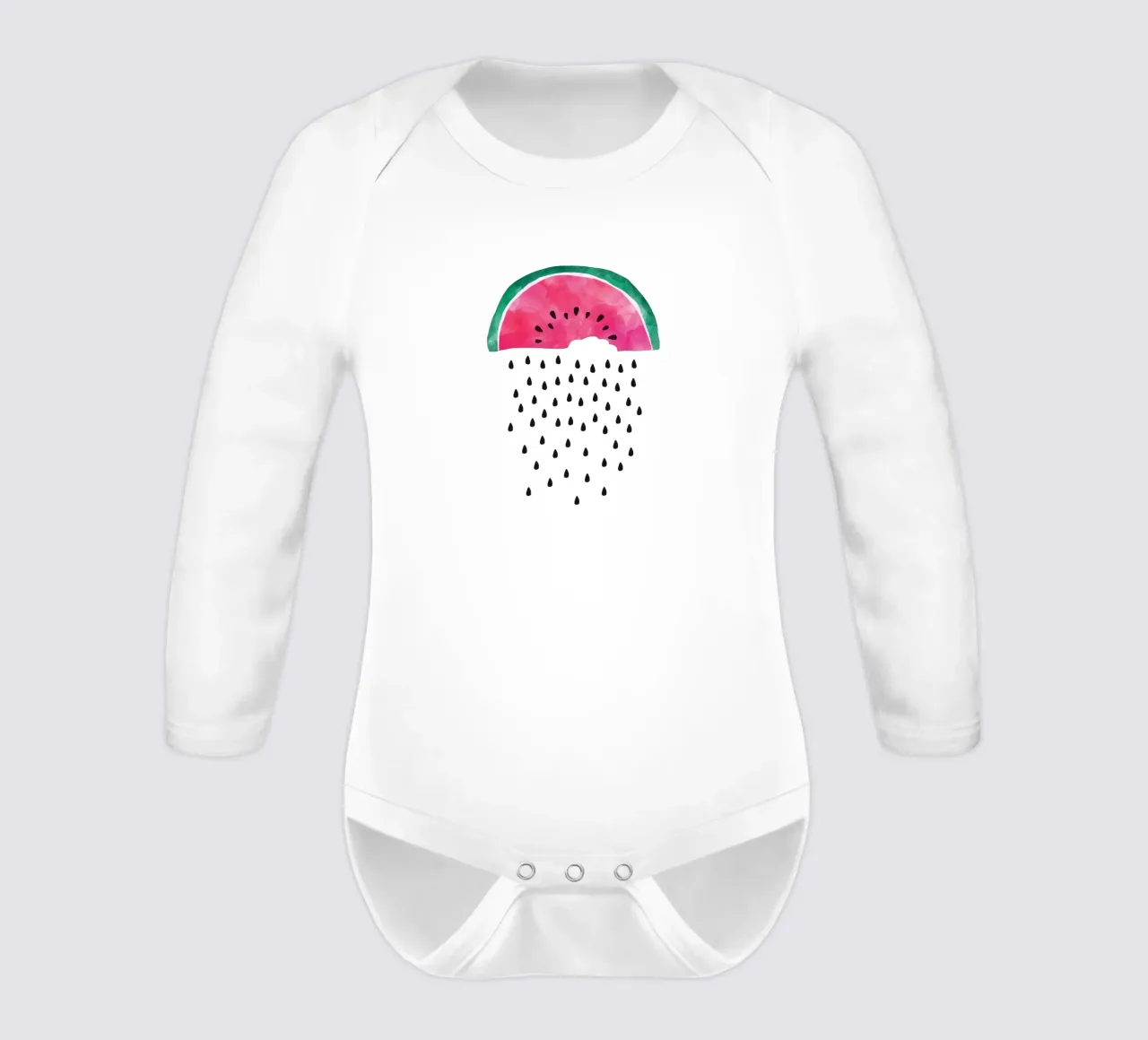 Watermelon Rain long-sleeve baby romper by Orara Studio