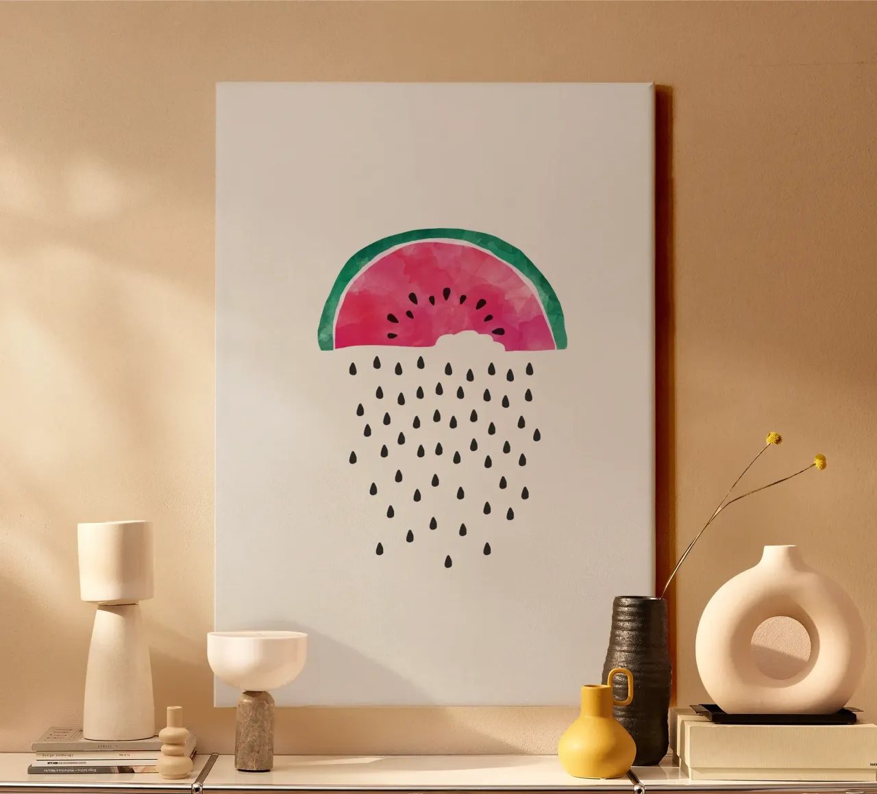 Wassermelone Regen Leinwand mit Schattenfugenrahmen von Orara Studio