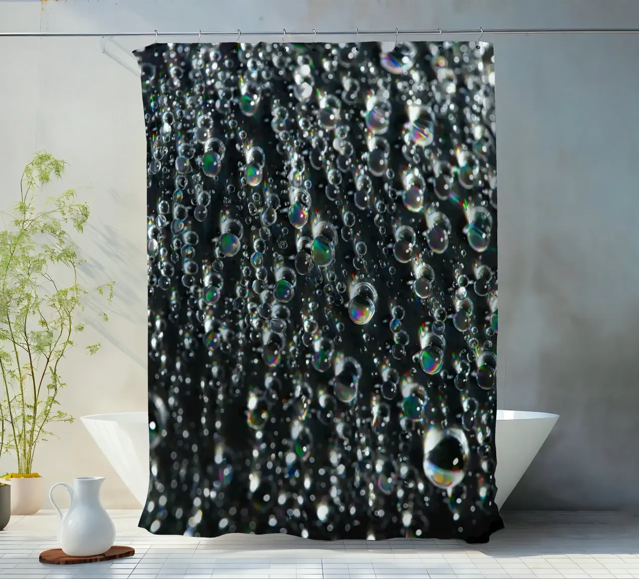 Faszinierende Wassertropfen in Regenbogenfarben Duschvorhang von Romy Mueller Waterworld