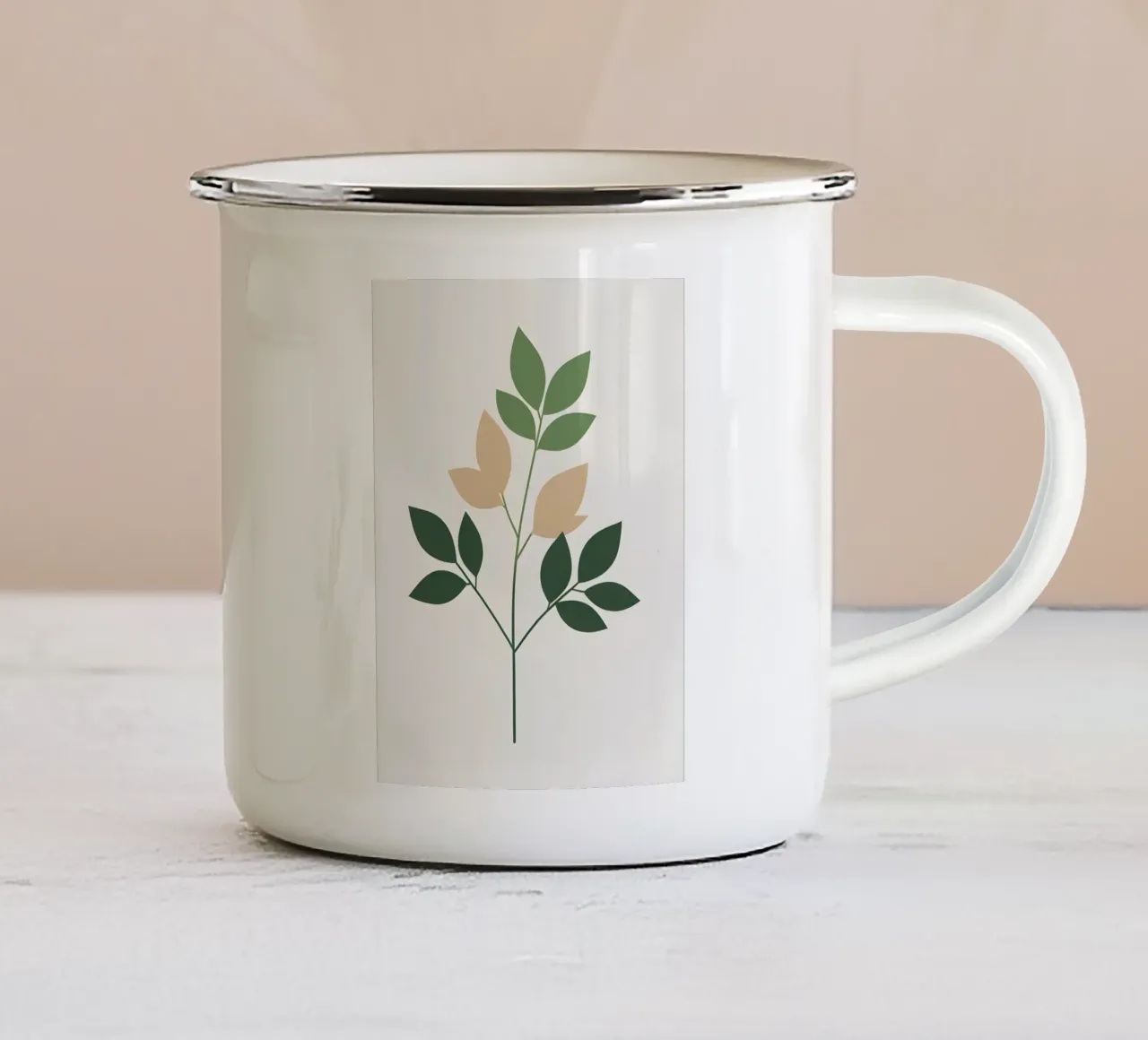 ramo semplice con foglia d'albero tazza in smalto da botanical shop