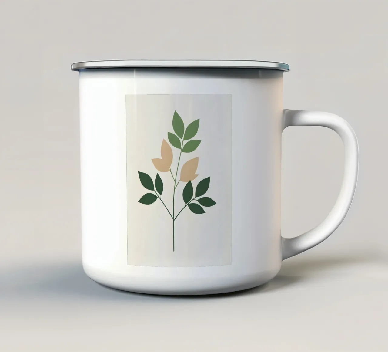 ramo semplice con foglia d'albero tazza in smalto da botanical shop