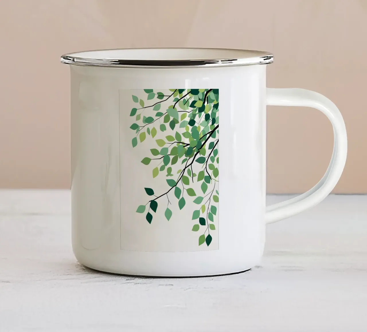 ramo con foglia cadente tazza in smalto da botanical shop