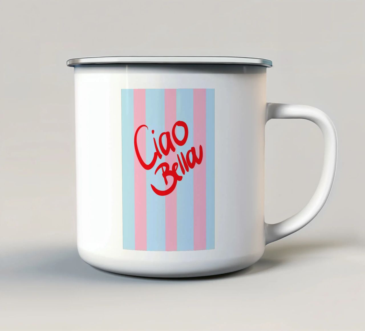 Ciao Bella tazza in smalto da Hej Ibiza by Ute Arnold