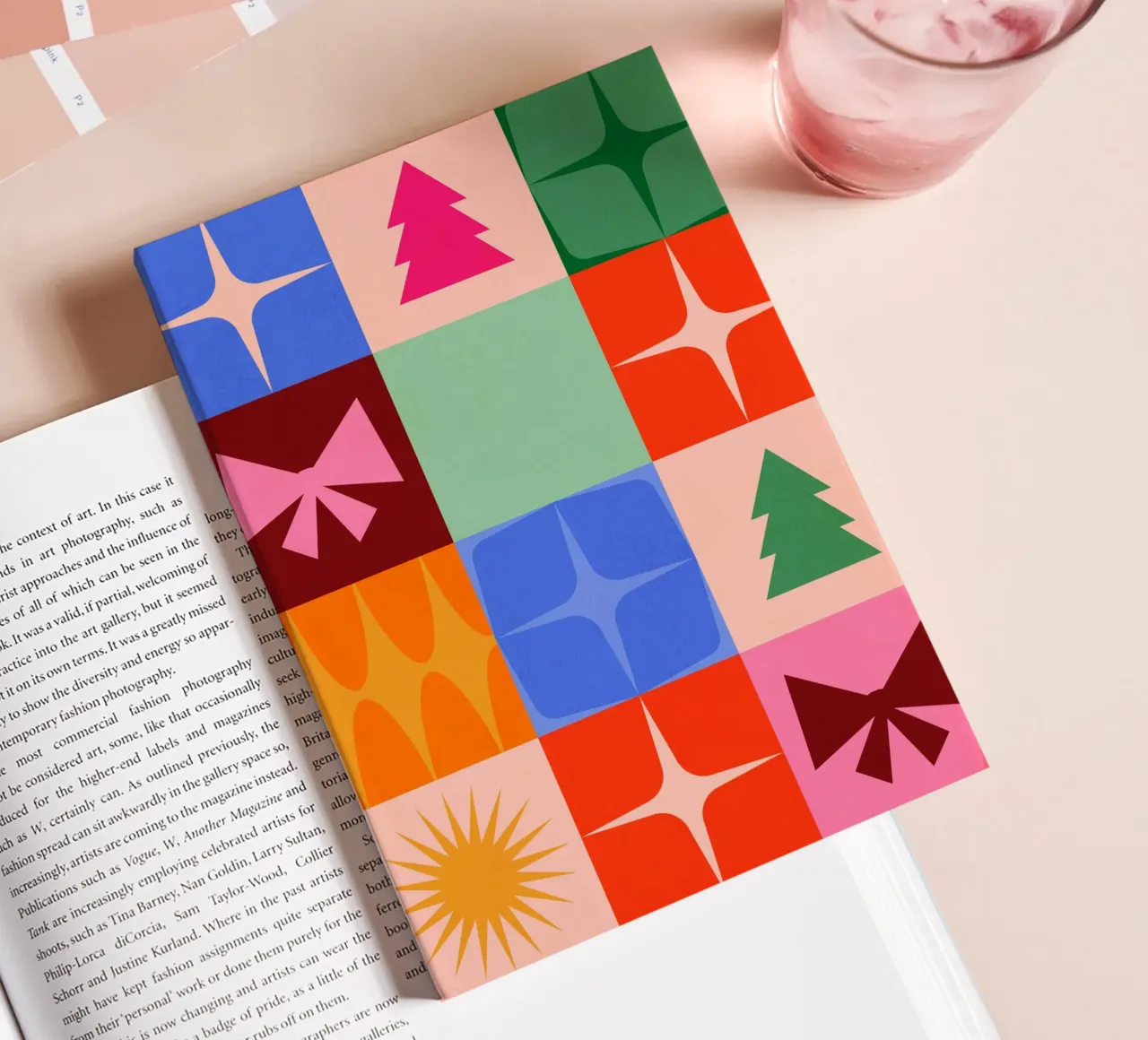 Festive Mid-mod check pattern with Christmas icons notebook by Dominique Vari Christmas