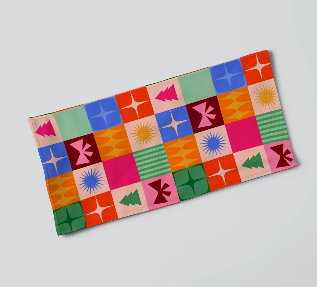 Festive Mid-mod check pattern with Christmas icons towel by Dominique Vari Christmas