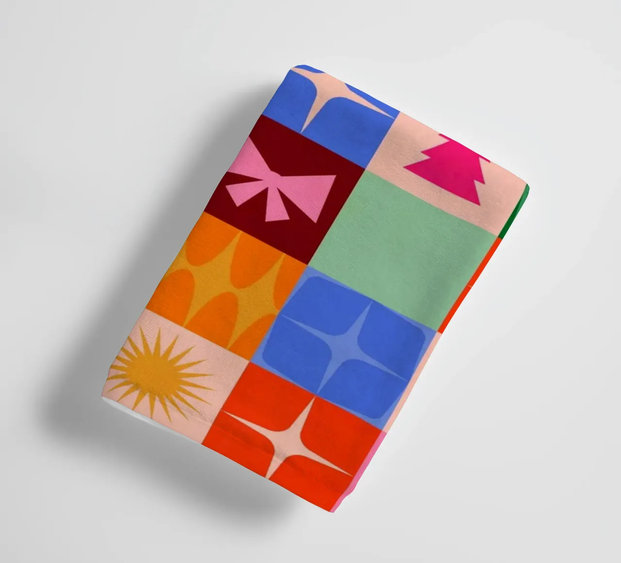 Festive Mid-mod check pattern with Christmas icons towel by Dominique Vari Christmas