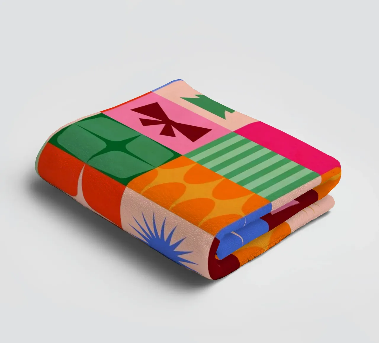 Festive Mid-mod check pattern with Christmas icons towel by Dominique Vari Christmas