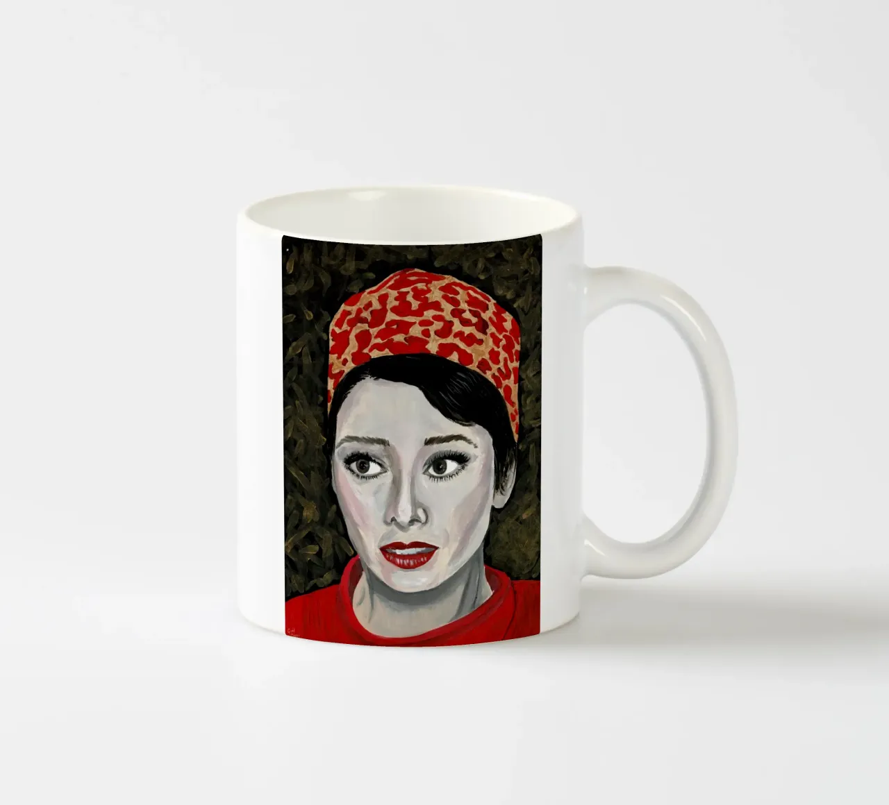 Audrey Hepburn in rosso tazza in ceramica da Interior Edit & House Staging