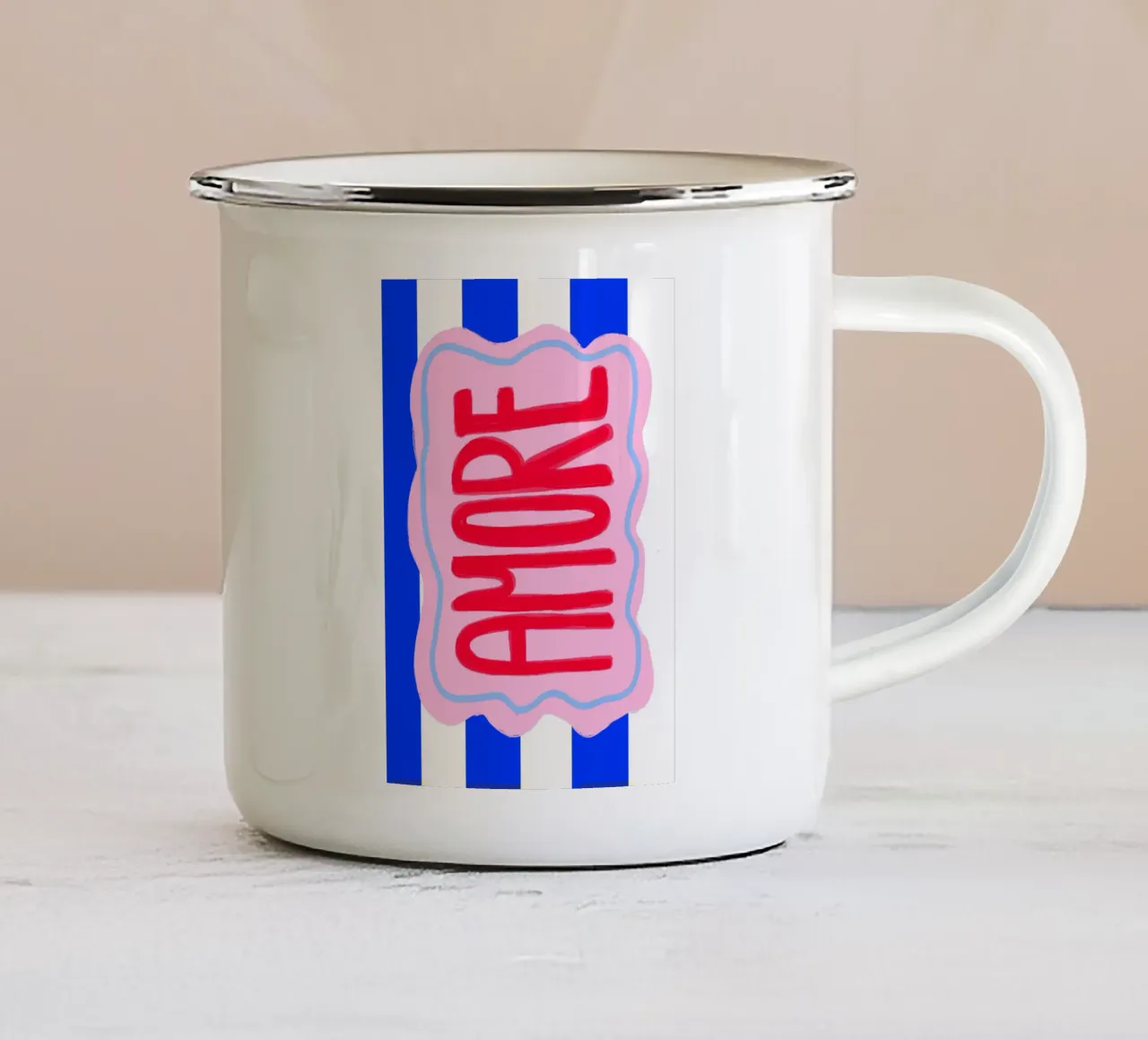 Amore stripes taza de esmalte de Hej Ibiza by Ute Arnold