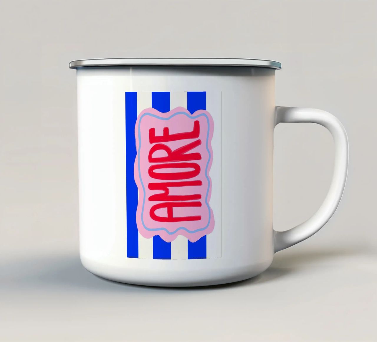 Amore stripes tazza in smalto da Hej Ibiza by Ute Arnold