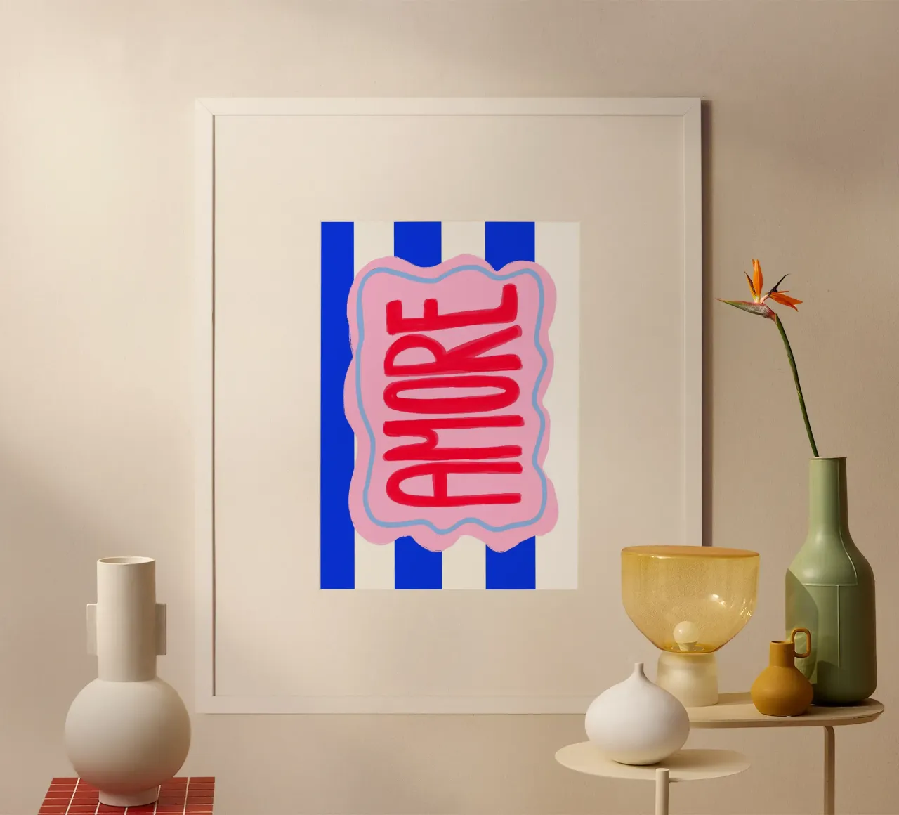 Amore stripes Poster mit Aluminium Rahmen von Hej Ibiza by Ute Arnold