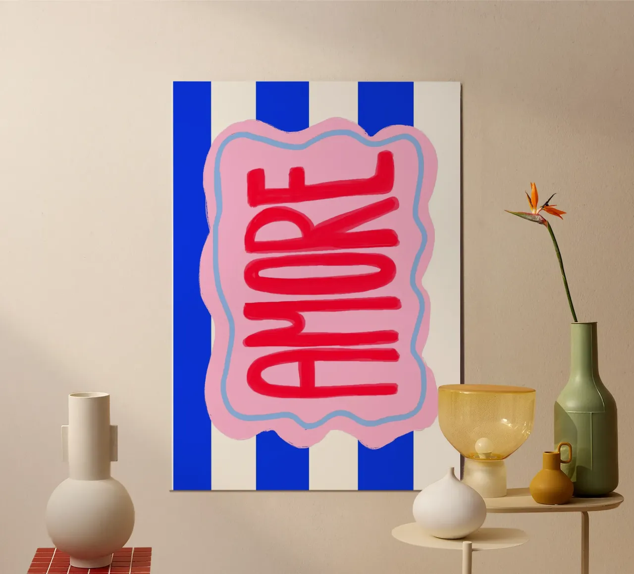 Amore stripes poster with wooden frame by Hej Ibiza by Ute Arnold
