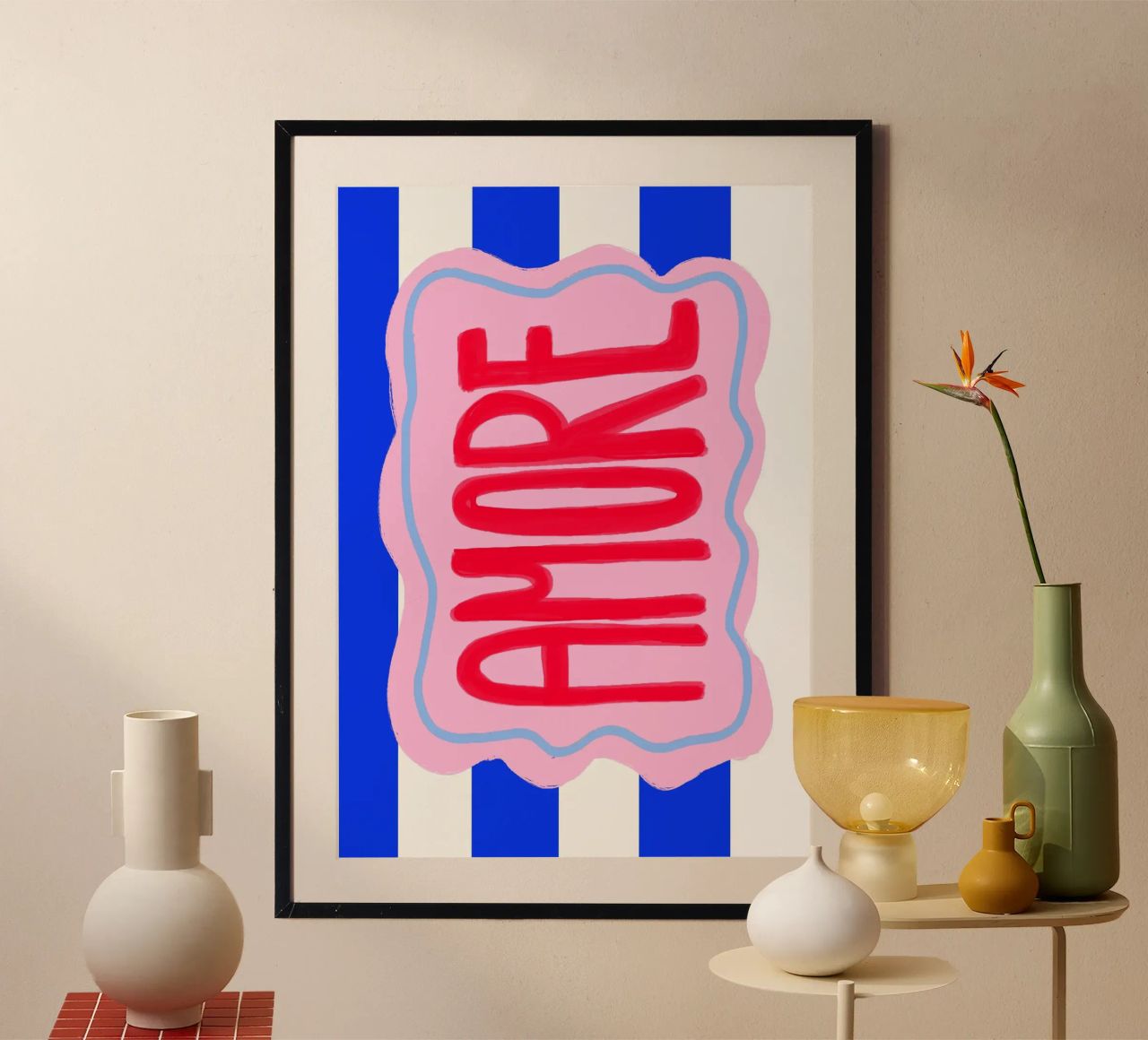 Amore stripes poster con marco de plástico de Hej Ibiza by Ute Arnold