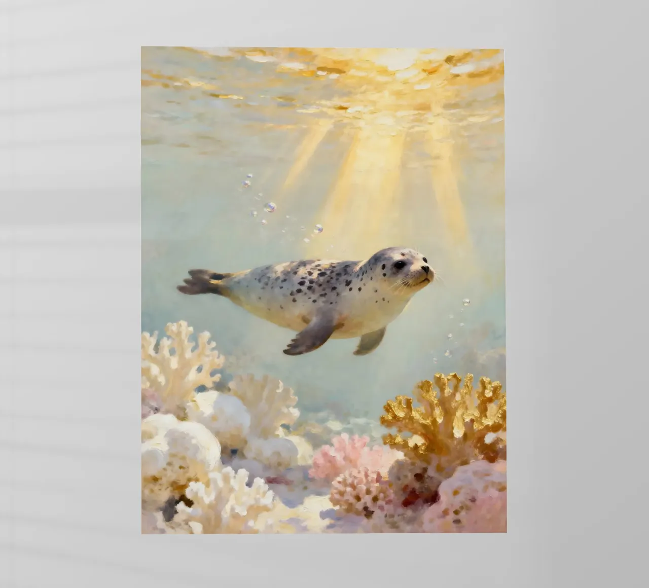 ✨🦭 Barriera corallina d'oro e foca maculata in una luce soffusa pellicola backlit da Trinkets NL Design Studio