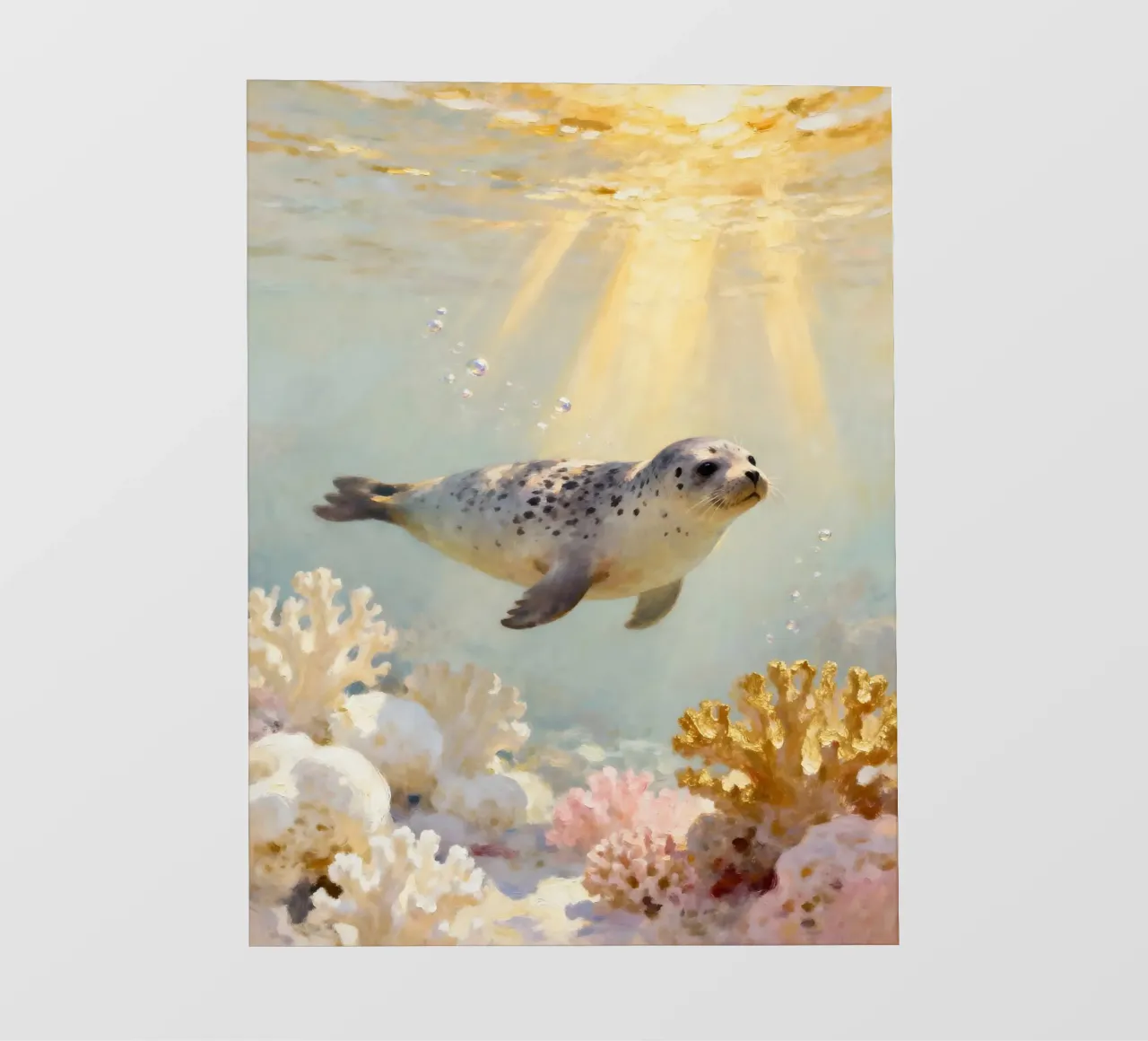 ✨🦭 Barriera corallina d'oro e foca maculata in una luce soffusa pellicola backlit da Trinkets NL Design Studio