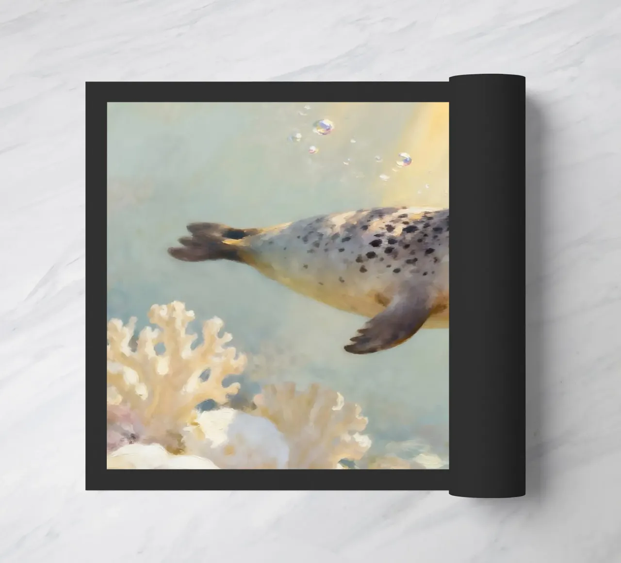 ✨🦭 Barriera corallina d'oro e foca maculata in una luce soffusa zerbino da Trinkets NL Design Studio