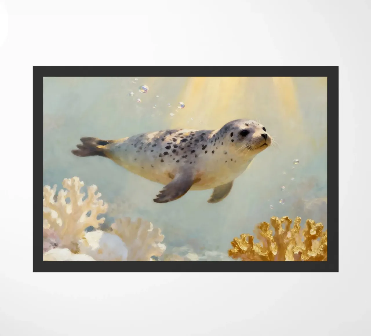 ✨🦭 Barriera corallina d'oro e foca maculata in una luce soffusa zerbino da Trinkets NL Design Studio