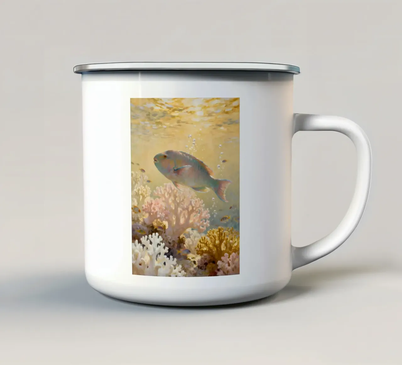 ✨🐠 Golden Reef | Pesce pappagallo in Golden Glow tazza in smalto da Trinkets NL Design Studio