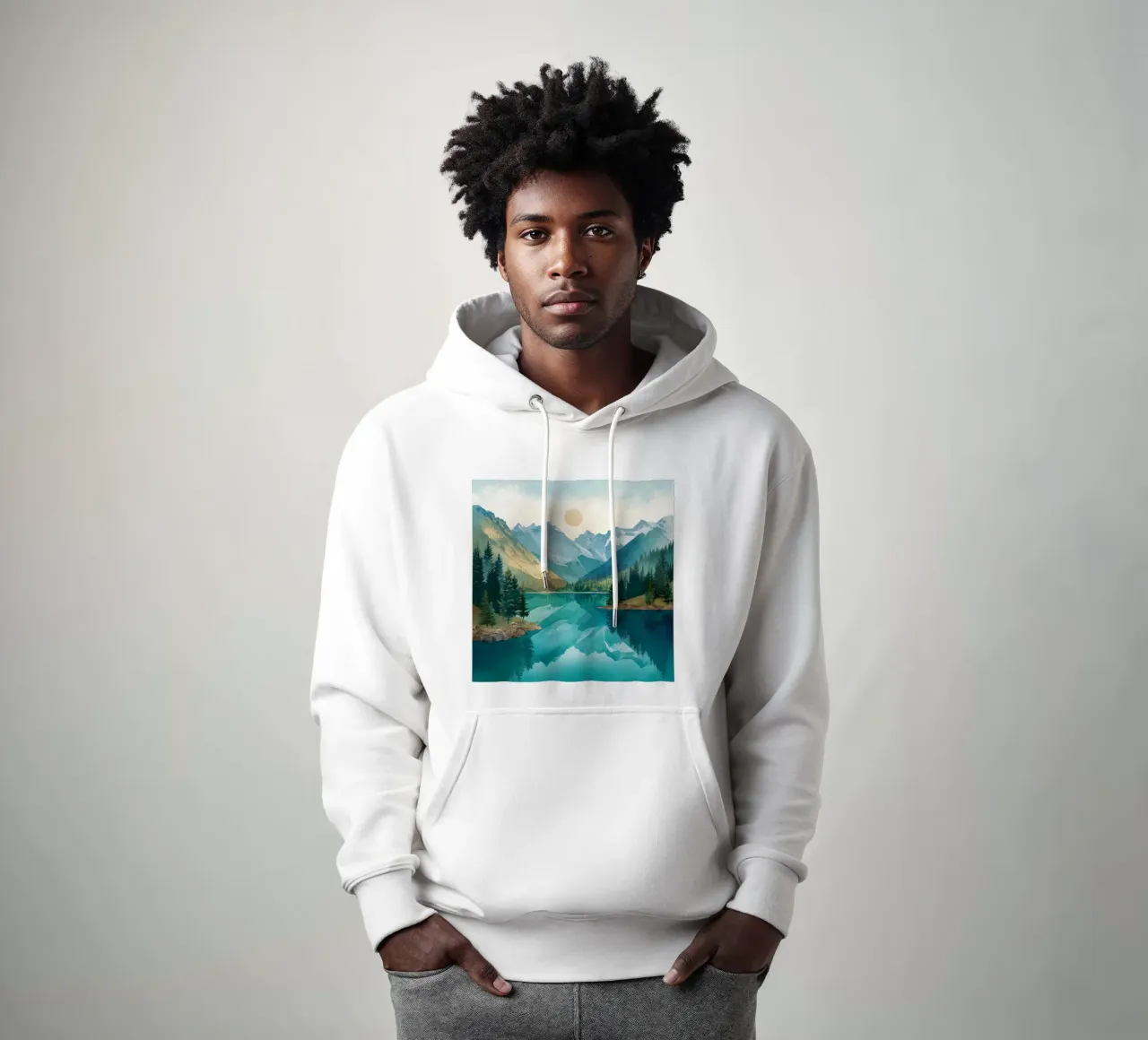 Serene Alpine Lake Reflection felpa con cappuccio da Dune