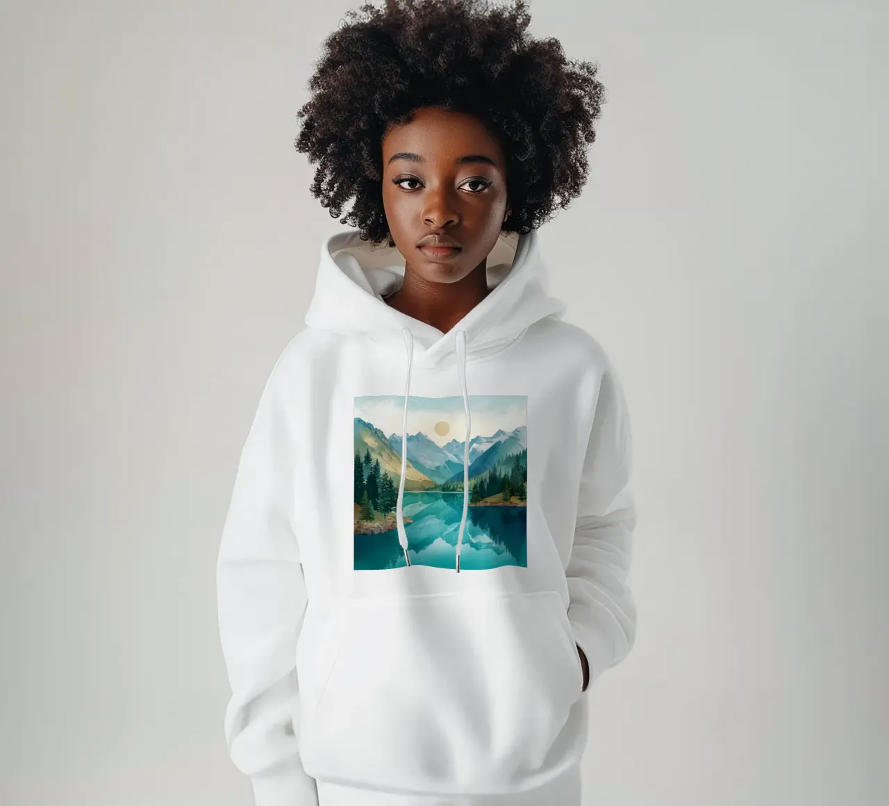 Serene Alpine Lake Reflection felpa con cappuccio da Dune