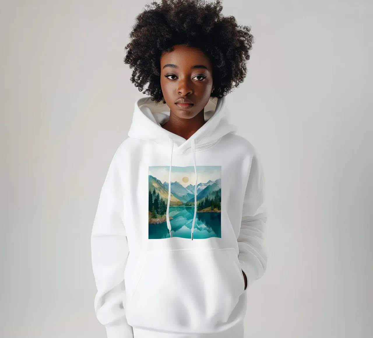 Serene Alpine Lake Reflection felpa con cappuccio da Dune