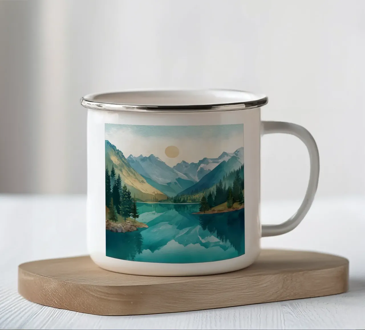 Serene Alpine Lake Reflection tazza in smalto da Dune