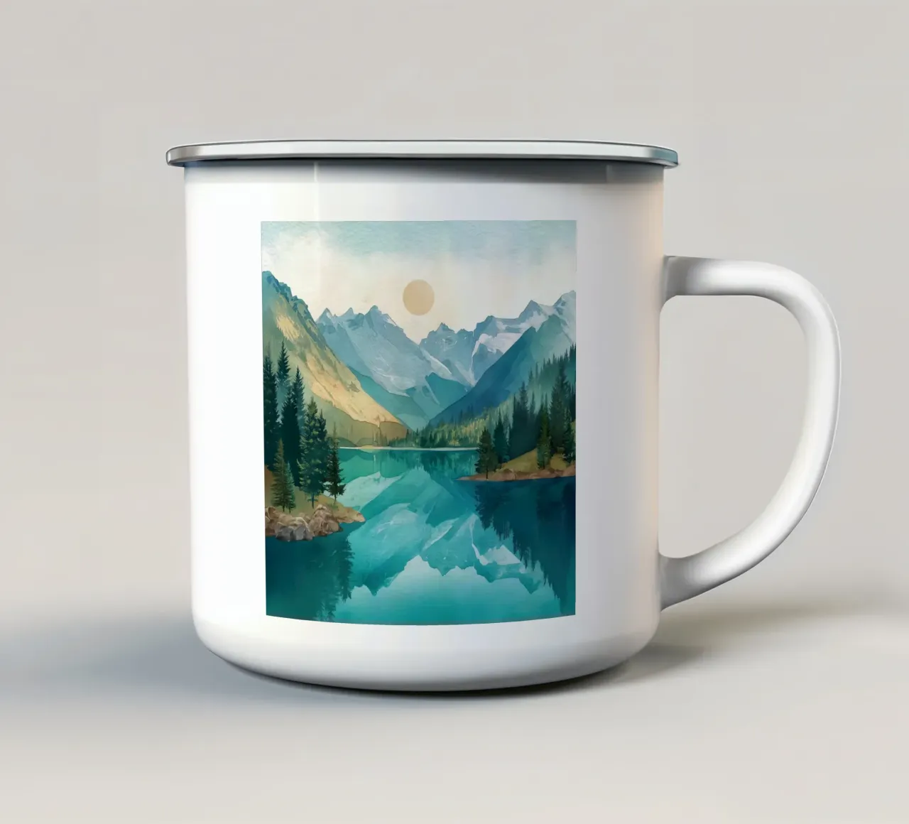 Serene Alpine Lake Reflection tazza in smalto da Dune