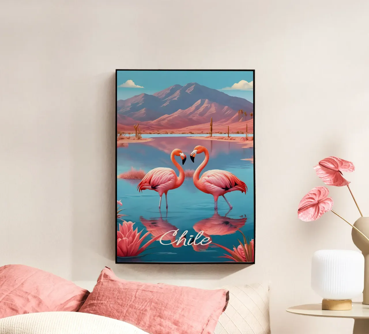 Chile Flamingos Print metacrilato de Charnwood Prints