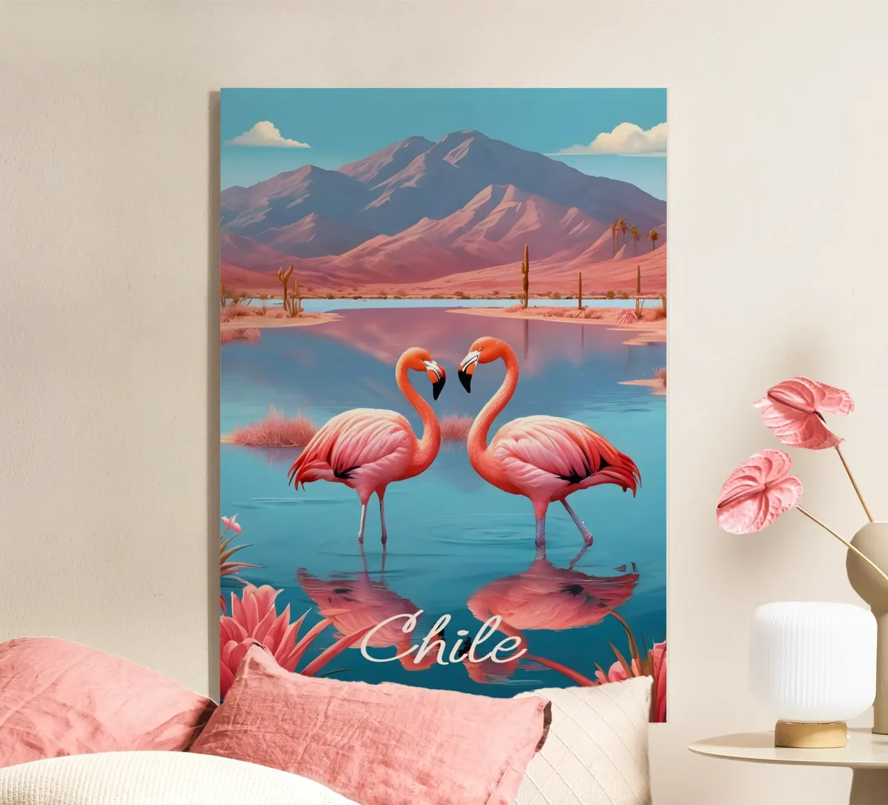 Chile Flamingos Print metacrilato de Charnwood Prints