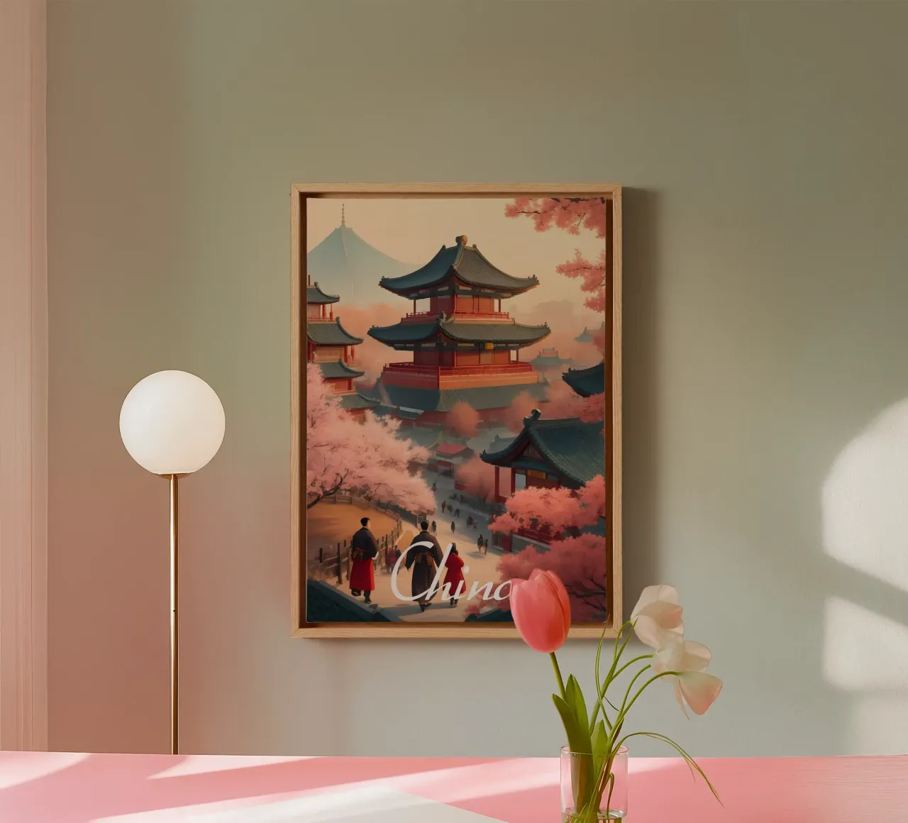 Traditionele tempel in China canvas met Baklijst van Charnwood Prints