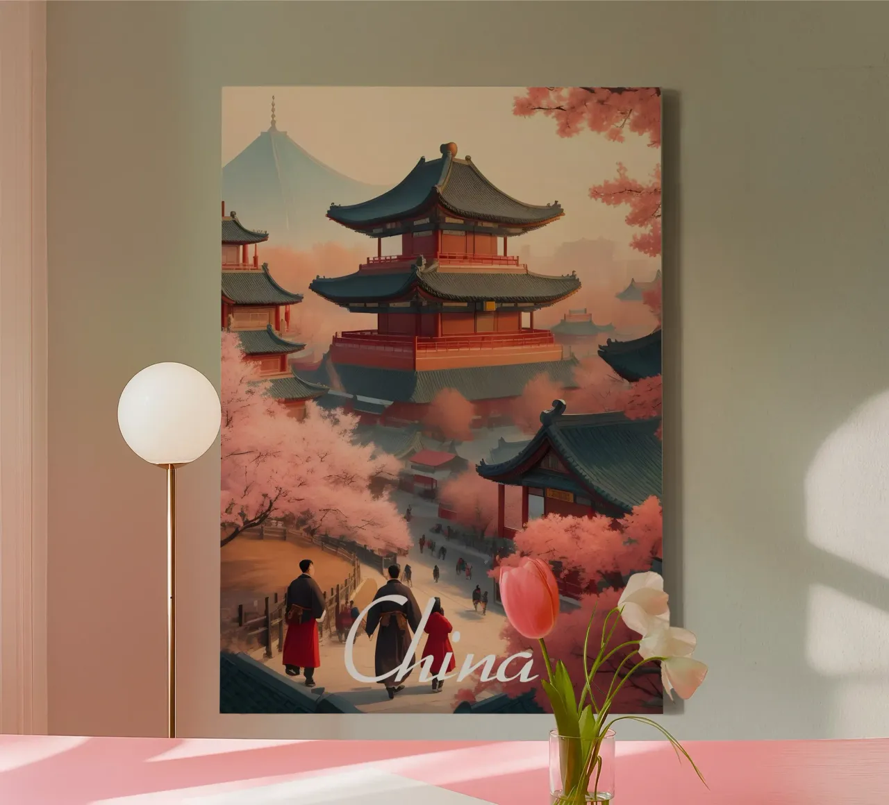 Traditionele tempel in China canvas met Baklijst van Charnwood Prints