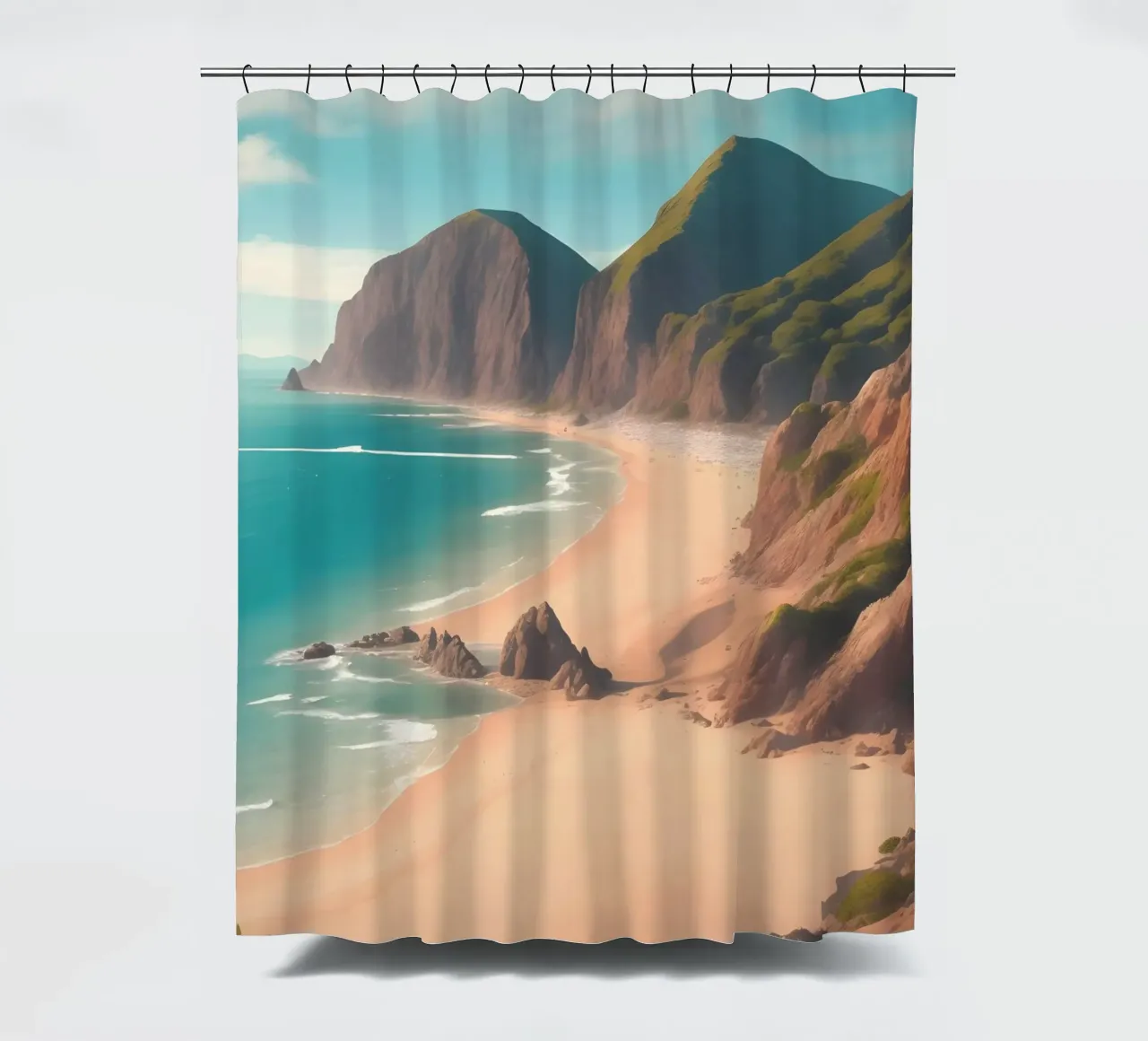 Scena di spiaggia in Cornovaglia tenda da doccia da Charnwood Prints